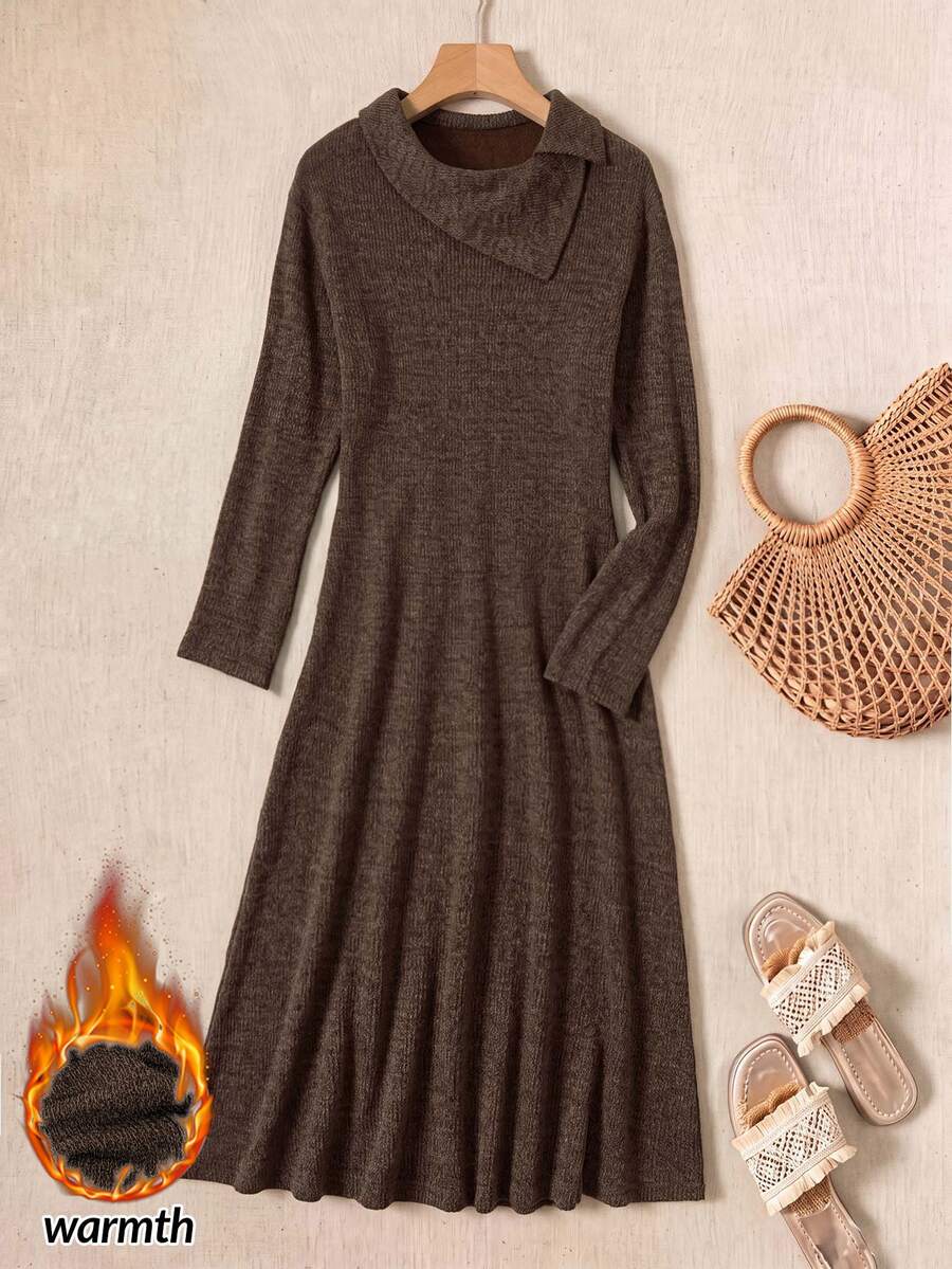 Rusticease Asymmetric Neckline Dress For Middle-Aged And Elderly Women - Brown - View 1