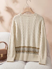 Rusticease Women's Autumn/Winter Casual Geometric Pattern Cardigan - Multicolor - View 2