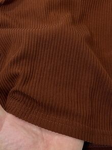 Rusticease Middle-Aged Women Solid Color Pleated Casual Daily T-Shirt - Rust Brown - View 6