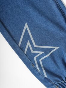 Big Tween Girl Girls Distressed Blue Washed Denim Jeans With Star Print And Star Embossing, Straight Leg Jeans, Suitable For School And Daily Wear - Medium Wash - View 7