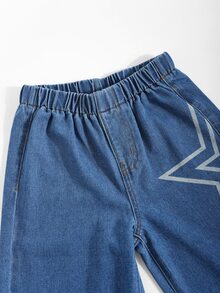 Big Tween Girl Girls Distressed Blue Washed Denim Jeans With Star Print And Star Embossing, Straight Leg Jeans, Suitable For School And Daily Wear - Medium Wash - View 6