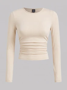 SHEIN EZwear 女款修身長袖圓領針織T恤（4件組：黑色、杏色、咖啡棕、白色）－秋冬款 - 彩色 - 查看 4