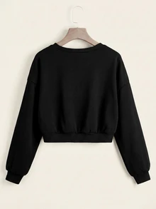 SHEIN EZwear 2件裝素色插肩袖衛衣長袖上衣，秋季日常上學穿搭，淺灰色與黑色休閒基礎款 - 彩色 - 查看 4