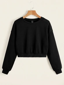 SHEIN EZwear 2件裝素色插肩袖衛衣長袖上衣，秋季日常上學穿搭，淺灰色與黑色休閒基礎款 - 彩色 - 查看 6