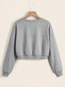 SHEIN EZwear 2件裝素色插肩袖衛衣長袖上衣，秋季日常上學穿搭，淺灰色與黑色休閒基礎款 - 彩色 - 查看 3