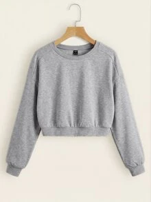 SHEIN EZwear 2件裝素色插肩袖衛衣長袖上衣，秋季日常上學穿搭，淺灰色與黑色休閒基礎款 - 彩色 - 查看 7