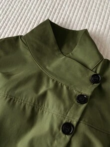 Comfortcana 女款秋冬單排扣休閒優雅橄欖綠風衣背心外套 辦公穿搭 - 軍綠色 - 查看 8