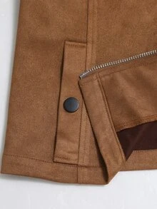 Juhart Plus Size Fashion Lapel Metal Zipper Button Decor Long Sleeve Jacket - Brown - View 9