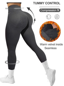 Core Rhythm Core Rhythm 1pc Women's Seamless Thermal Lined Solid Color Wide Waistband Vertical Ribbed Basic Running Fitness Yoga Training Innerwear 9/10 Leggings - Dark Grey - View 1