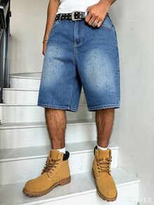 Manfinity Hypemode American Hip Hop Street Denim Bag-In-Bag Design Unisex Denim Shorts Holiday Blue Summer - Blue - View 2
