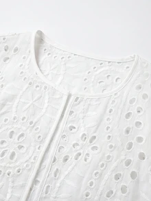 SHEIN CURVE+ Plus Size Women's Casual Elegant Loose Round Neck Cardigan 3/4 Sleeve Jacquard Fabric Jacket Party Autumn - White - View 5