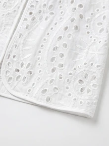 SHEIN CURVE+ Plus Size Women's Casual Elegant Loose Round Neck Cardigan 3/4 Sleeve Jacquard Fabric Jacket Party Autumn - White - View 3