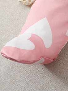SHEIN 秋冬新生兒蝴蝶結印花可愛嬰兒連身衣-兩件套 - 粉色 - 查看 6