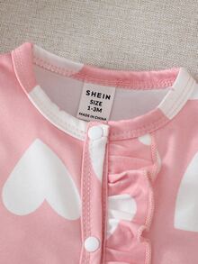 SHEIN 秋冬新生兒蝴蝶結印花可愛嬰兒連身衣-兩件套 - 粉色 - 查看 5