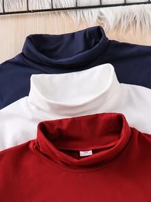SHEIN 兒童青少年男孩休閒百搭純色高領冬季T恤衫 - 彩色 - 查看 6
