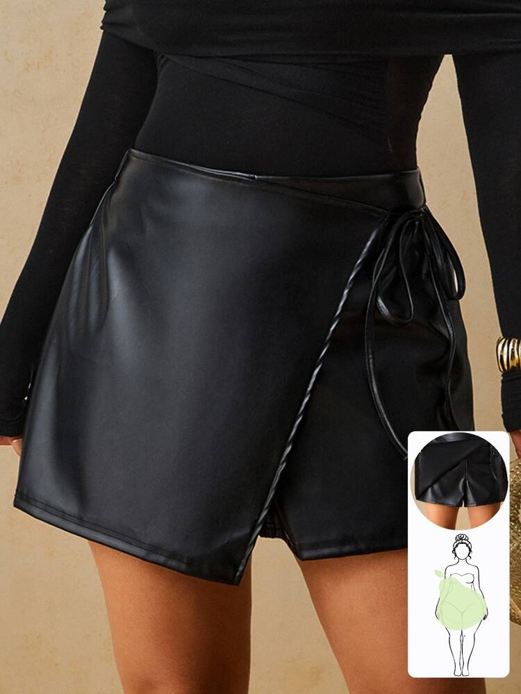 Travachic Plus Size Women's Fashion Commuter Tie Wrap Shorts - Black - View 1