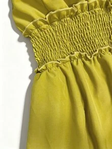 Trelyra Casual Fashion Women's Shirred Waist Flutter Sleeve Dress - Green - View 6