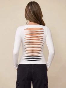 Rina Fox Women's Autumn Fashion Letter Print Backless Top - White - View 2