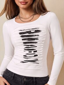 Rina Fox Women's Autumn Fashion Letter Print Backless Top - White - View 7