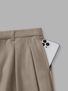 SIGLOCORE Men's Solid Color Pleated Design Wide Leg Loose Casual Long Pants - Beige - View 6