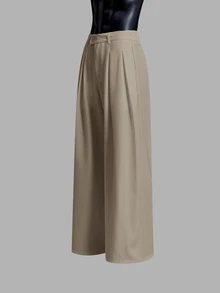 SIGLOCORE Men's Solid Color Pleated Design Wide Leg Loose Casual Long Pants - Beige - View 3