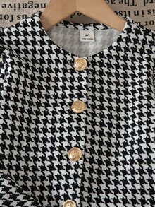 SHEIN 少女千鳥格長袖單排扣外套與裙子套裝 - 黑與白 - 查看 6
