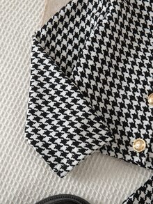 SHEIN 少女千鳥格長袖單排扣外套與裙子套裝 - 黑與白 - 查看 8