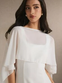 Poéselle Gaun Mini Wanita Warna Polos dengan Motif Jala dan Patchwork untuk Kencan dan Pesta - Putih - View 9