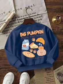 Kids Young Boy Cartoon Graphic Print Long Sleeve Crew Neck Sweatshirt - Multicolor - View 4