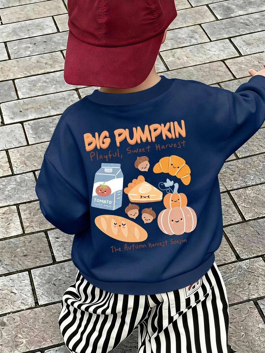 Kids Young Boy Cartoon Graphic Print Long Sleeve Crew Neck Sweatshirt - Multicolor - View 1