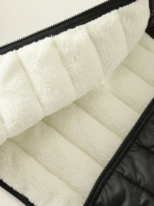 SHEIN 中性嬰兒男孩/女孩幼兒 3 件組秋冬加厚搖粒絨外套套裝，條紋衛衣、燈芯絨長褲與棉墊背心，嬰兒冬季衣物，搖粒絨加厚 - 黑色 - 查看 7