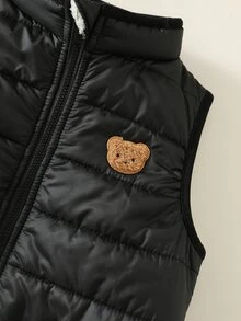 SHEIN 中性嬰兒男孩/女孩幼兒 3 件組秋冬加厚搖粒絨外套套裝，條紋衛衣、燈芯絨長褲與棉墊背心，嬰兒冬季衣物，搖粒絨加厚 - 黑色 - 查看 6