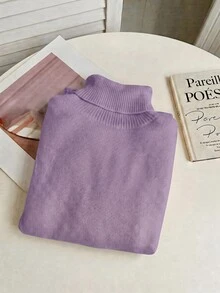 Franclia طبقة أساسية محبوكة بياقة عالية من الصوف الناعم السميك، قطعة واحدة، ضيقة، بأكمام طويلة، متعددة الاستخدامات وسهلة التنسيق، موضة أوروبية وأمريكية للخريف والشتاء - ارجواني - مشاهدة 6