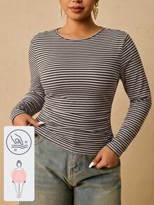 Travachic Plus Size Women's Bohemian Vintage Autumn/Winter Striped Long Sleeve T-Shirt Fall - Multicolor - View 1