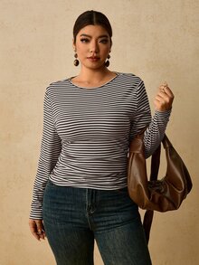 Travachic Plus Size Women's Bohemian Vintage Autumn/Winter Striped Long Sleeve T-Shirt Fall - Multicolor - View 6