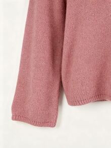 Elamini Pink High Neck Slim Fit Flattering Fashion Urban Commute Elegant Beautiful Vintage Bell Sleeve Pullover Sweater For Women - Pink - View 4