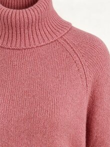 Elamini Pink High Neck Slim Fit Flattering Fashion Urban Commute Elegant Beautiful Vintage Bell Sleeve Pullover Sweater For Women - Pink - View 5