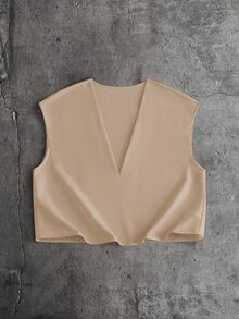 SIGLOCORE Men's Solid Color Deep V-Neck Casual Versatile Everyday Top - Khaki - View 2