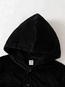 SHEIN 男童時尚休閒連帽外套，口袋翻蓋設計，燈芯絨夾克，適合日常休閒、外出、上學及各種場合，春秋季穿著 - 黑色 - 查看 5