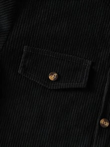 SHEIN 男童時尚休閒連帽外套，口袋翻蓋設計，燈芯絨夾克，適合日常休閒、外出、上學及各種場合，春秋季穿著 - 黑色 - 查看 7