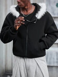 Mainfolk 男士休閒寬鬆長袖拉鍊運動衫，春秋款，色，標準尺寸 - 黑色 - 查看 7