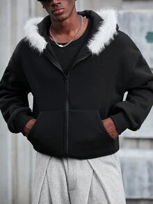 Mainfolk 男士休閒寬鬆長袖拉鍊運動衫，春秋款，色，標準尺寸 - 黑色 - 查看 6