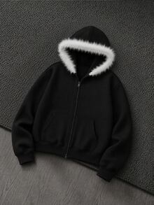 Mainfolk 男士休閒寬鬆長袖拉鍊運動衫，春秋款，色，標準尺寸 - 黑色 - 查看 9