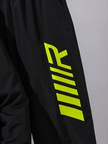 SHEIN 兒童青少年男孩休閒運動拼接撞色立領連帽半拉鍊寬鬆夾克外套與長褲兩件套，適合通勤、上學、日常休閒、外出、運動，秋冬款 - 黑色 - 查看 4