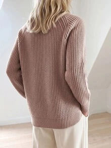 Breezaya Áo len dệt kim oversized phong cách thường ngày, buộc dây bên hông - Hồng - Xem 2