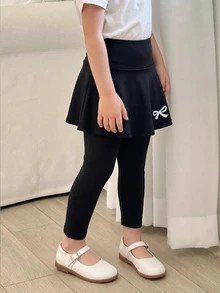 2 件套女童休闲优雅公主蝴蝶结和蝴蝶图案印花裙和紧身裤套装，适合春夏季、假日、夏季、旅行 - 黑色 - 查看 3