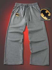 ROMWE MEN Batman X ROMWE 男士休閒刺繡抽繩腰口袋運動長褲 - 深灰色 - 查看 3