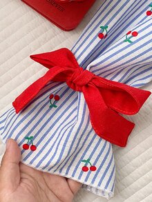 Comfortcana ملابس منزلية بأكمام طويلة مزينة بفيونكة لطيفة وكشكشة وقلوب وخطوط - متعدد الألوان - مشاهدة 8