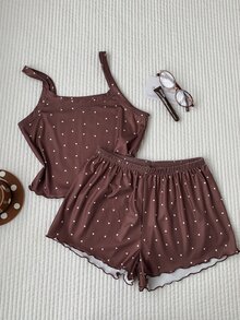 Comfortcana Women's Heart Print Camisole Top & Shorts Pajama Set - Coffee Brown - View 8
