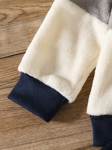 Boys' Casual Fleece Contrast Color Crew Neck Sweatshirt And Fleece Long Pants With Embroidered Chest Decor, Suitable For Daily Wear, School And Other Occasions, Autumn/Winter - Blue - View 6